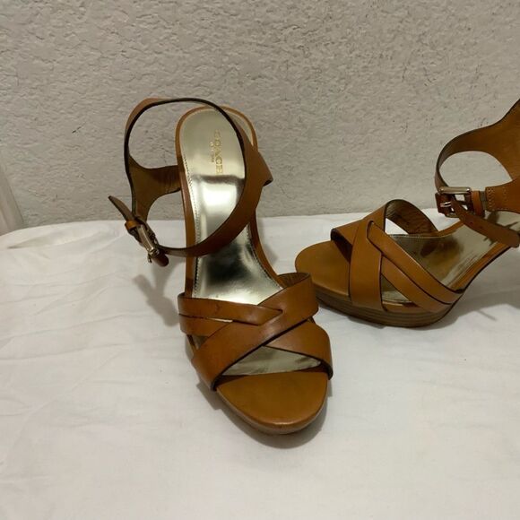 COACH Dani Vegan Leather Heels Brown Ginger size 10B 4.5” heels - Picture 1 of 10